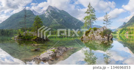 View of Hintersee lake in Berchtesgaden National Park Bavarian Alps, Germany View of Hintersee lake in Berchtesgaden National Park Bavarian Alps, Germany 134696853