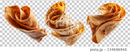 Set of tortillas or roti wraps, isolated on white background, concept of traditional food Set of tortillas or roti wraps, isolated on white background, concept of traditional food 134696948