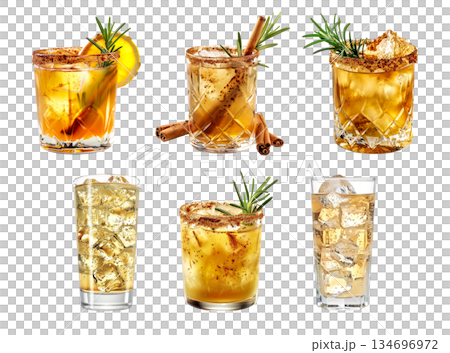 Ginger ale with ice cubes and lime at the rim isolated on white transparent background. Ginger ale with ice cubes and lime at the rim isolated on white transparent background. 134696972