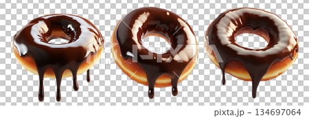 Tasty chocolate glazed donut with crunchy sprinkles isolated on white background. Tasty chocolate glazed donut with crunchy sprinkles isolated on white background. 134697064
