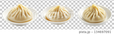 Steamed dumpling Xiao Long Bao with pleated top isolated on white background, concept of Asian traditional cuisine 134697091