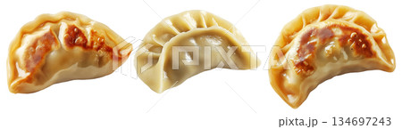 Steamed dumpling mandu with glossy surface and pleated edge isolated on white transparent background Steamed dumpling mandu with glossy surface and pleated edge isolated on white transparent background 134697243