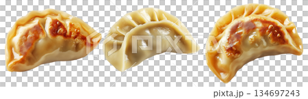 Steamed dumpling mandu with glossy surface and pleated edge isolated on white transparent background Steamed dumpling mandu with glossy surface and pleated edge isolated on white transparent background 134697243