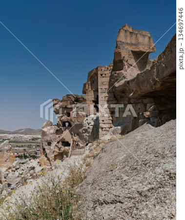 Historic rock-cut structures of Cavusin Kalesi, Cavusin, Cappadocia, Turkey 134697446