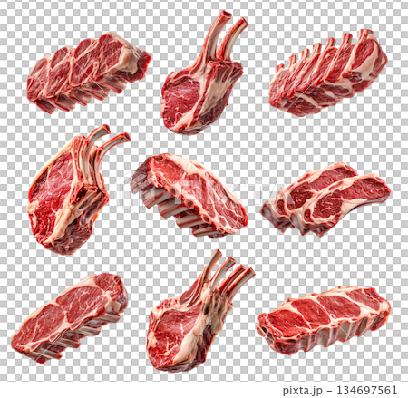 Set of rack of Lamb, isolated on white background, showcasing culinary concept 134697561