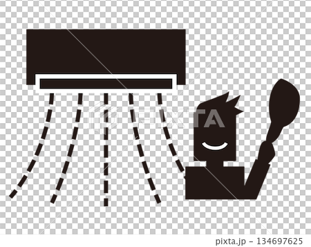 Illustration of a contractor who has finished installing an air conditioner 134697625