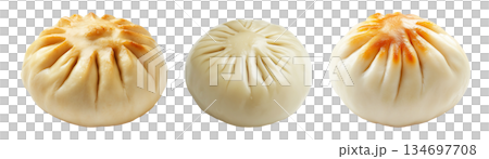 Chinese steamed buns Char Siu Bao filled with savory mushroom pieces isolated on white background 134697708