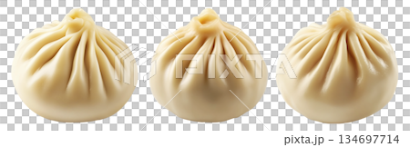Steamed dumpling Xiao Long Bao with pleated top isolated on white background, concept of Asian traditional cuisine 134697714