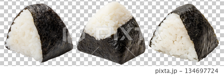 Japanese onigiri rice ball wrapped in nori seaweed, isolated on white transparent background, Asian cuisine concept 134697724