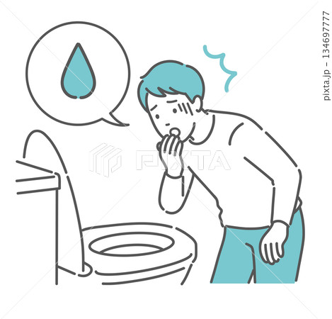 トイレで「血便・出血」を確認して驚愕する男性のイラスト（吹き出し・痔・大腸がん） 134697777
