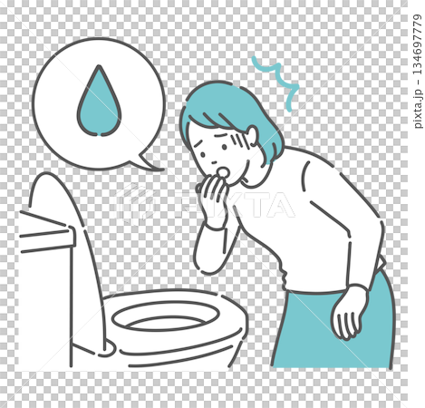 Illustration of a woman shocked to find bloody stools, bleeding, and irregular bleeding in the toilet (speech bubble, gynecology, colon cancer) 134697779