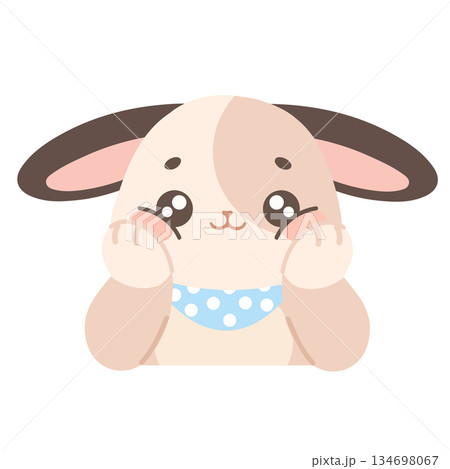 Cartoon Rabbit Resting Chin on Hand 134698067