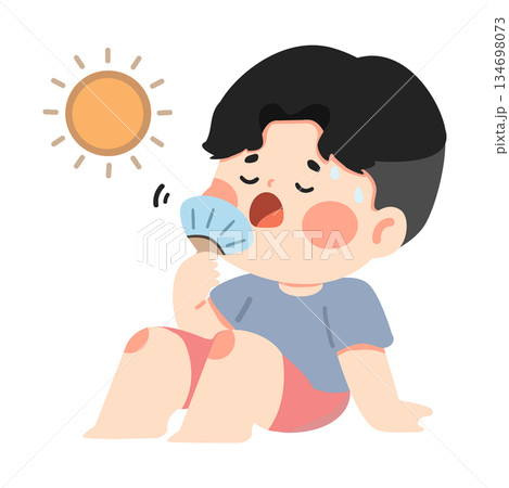 Boy Fanning Himself in Hot Weather 134698073