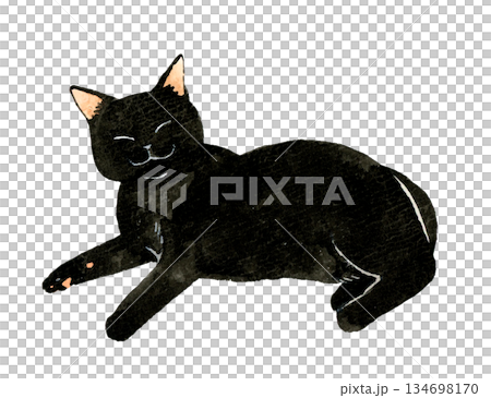 笑顔に見える黒猫 ペット・動物の手描き水彩イラスト素材のイラスト