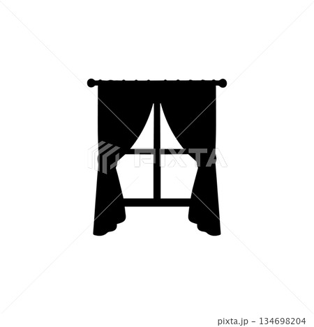 window with curtains silhouette home interior isolated on white background 134698204