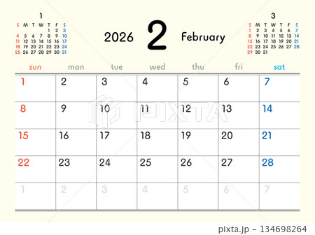 2026年カレンダー2月 134698264