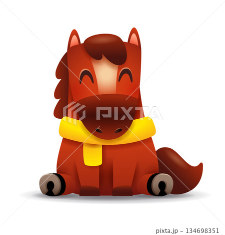 Cute Little Cartoon Horse with Scarf. Chinese Zodiac 134698351