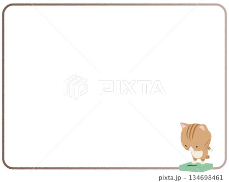 体重計に乗る茶トラ猫のフレーム 134698461