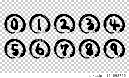 筆タッチの手描きの0～9のイラストセット 134698736