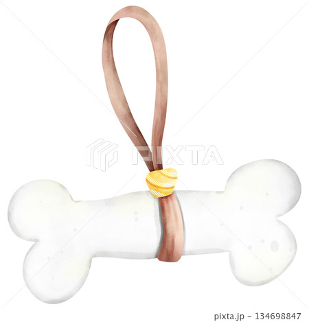 Hand-drawn watercolor illustration of a dog toy bone. Hand-drawn watercolor illustration of a dog toy bone. 134698847