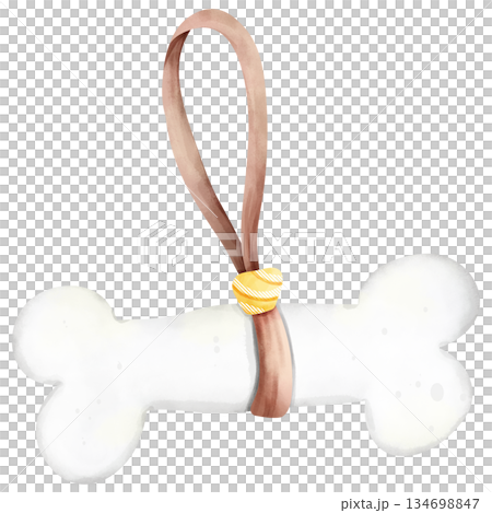 Hand-drawn watercolor illustration of a dog toy bone. Hand-drawn watercolor illustration of a dog toy bone. 134698847