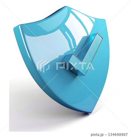 青い光沢のセキュリティシールドアイコン 134698987