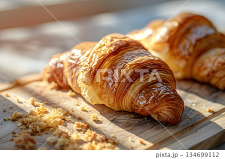 焼きたてクロワッサンのマクロショット 焼きたてクロワッサンのマクロショット 134699112