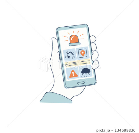 スマホで防災アプリを確認する スマホで防災アプリを確認する 134699830