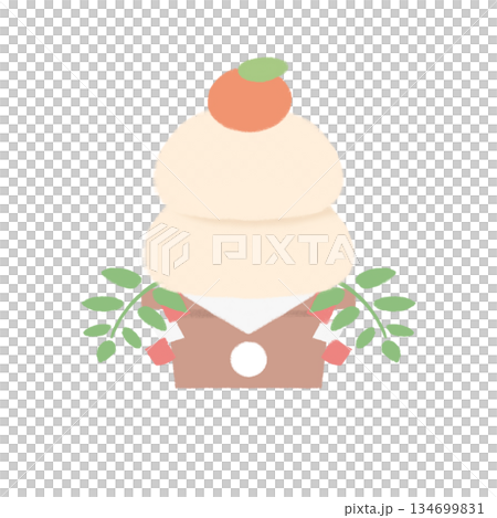 Hand-drawn illustration of Kagami mochi. New Year's material for Kagami mochi illustration. Hand-drawn illustration of Kagami mochi. New Year's material for Kagami mochi illustration. 134699831