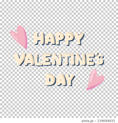 Pink heart and white Happy Valentine's Day text 134699835