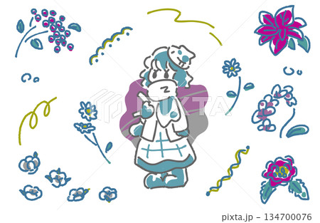 冬の花と女の子のイラスト 134700076