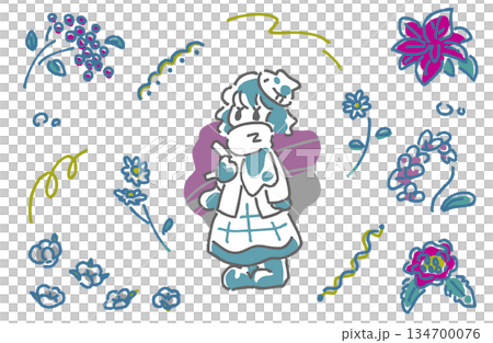 冬の花と女の子のイラスト 134700076