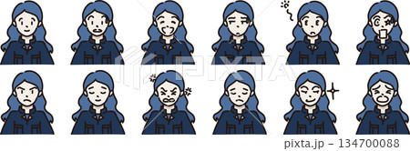 いろんな表情の女性作業者のイラスト 紺制服 いろんな表情の女性作業者のイラスト 紺制服 134700088