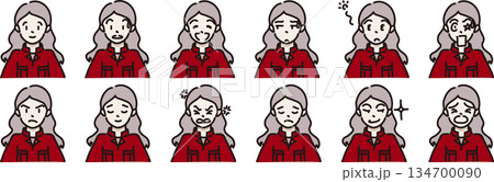 いろんな表情の女性作業者のイラスト　赤制服 134700090