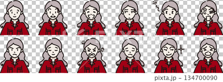 いろんな表情の女性作業者のイラスト　赤制服 134700090