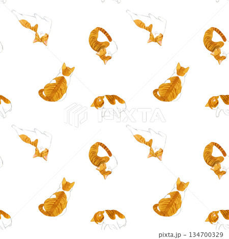 かわいい茶白猫のシームレスパターン 動物・ペットの手描き水彩イラスト背景素材 かわいい茶白猫のシームレスパターン 動物・ペットの手描き水彩イラスト背景素材 134700329
