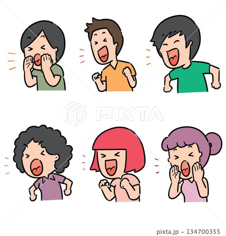 vector set of shouting people 134700355