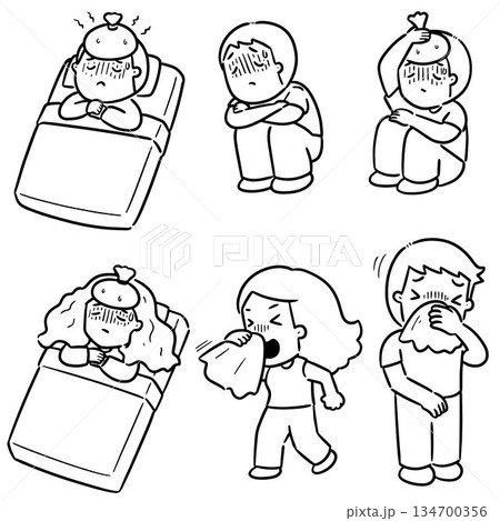 vector set of sick people 134700356