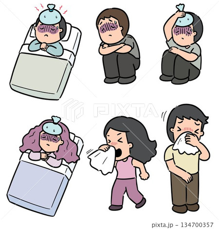 vector set of sick people 134700357