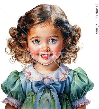 ビンテージ風　水彩画で描かれた少女 134700514