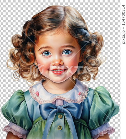 ビンテージ風　水彩画で描かれた少女 134700514