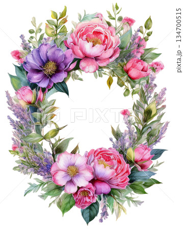 水彩画で描かれた花のフレーム 134700515