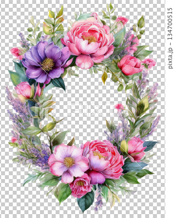 水彩画で描かれた花のフレーム 134700515