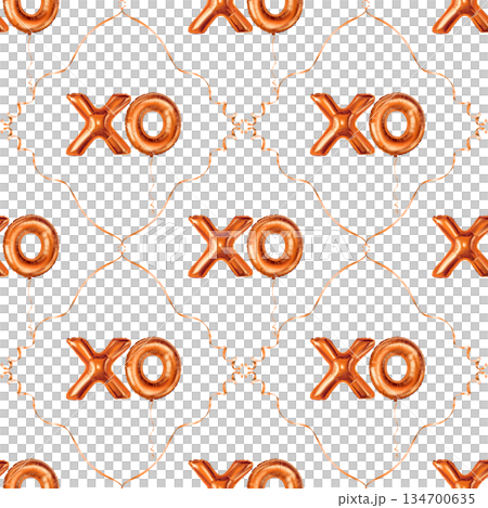 XO gold foil balloon letter sign seamless pattern for Valentine Day. Hand drawn luxury holiday print with diamond ribbon on white background. Ideal for wrapping paper or romantic festive party design. XO gold foil balloon letter sign seamless pattern for Valentine Day. Hand drawn luxury holiday print with diamond ribbon on white background. Ideal for wrapping paper or romantic festive party design. 134700635