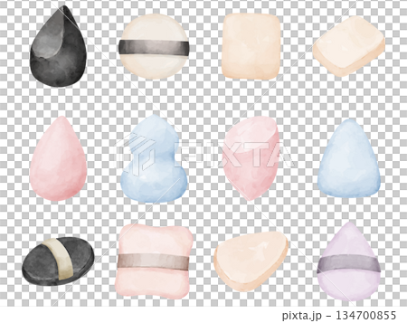 一套各式各樣的水彩風格粉底粉撲 134700855