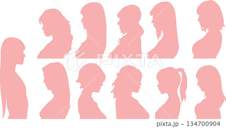 女性の横顔のシルエットイラスト 女性の横顔のシルエットイラスト 134700904