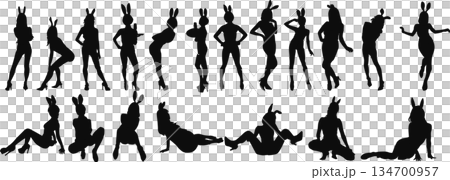 Bunny girl silhouette illustration set 134700957