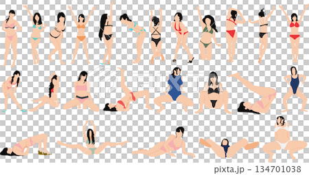 ポーズをとる女性のシルエットイラストセット	 134701038