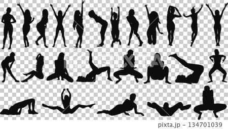 Posing female silhouette illustration set Posing female silhouette illustration set 134701039