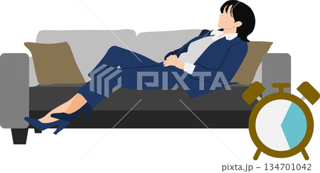 睡眠時間が足りない女性のイラスト	 134701042